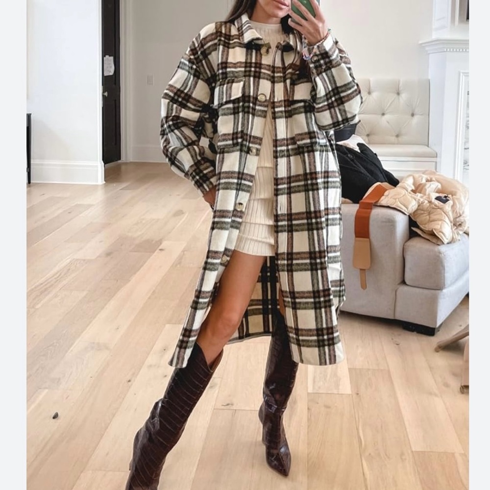 CHARTOU SHACKET PLAID LONG OVERSIZED JACKET
